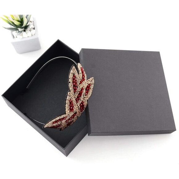 🆕 Women Red Vintage Floral Leaf Flapper Headband High Quality Soft Polish Bead - Picture 7 of 7